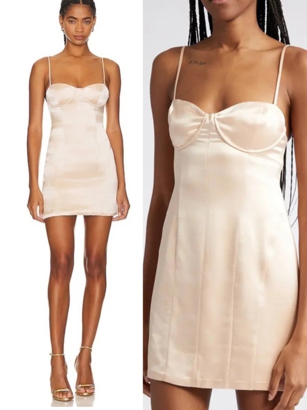 Retrofete Cosmo Satin Mini Dress Dusty Peach Y2K Bodice Sexy